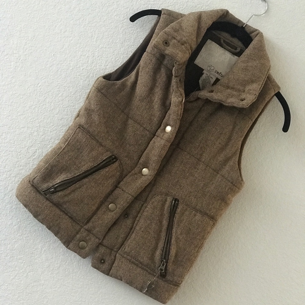 Brown herringbone vest